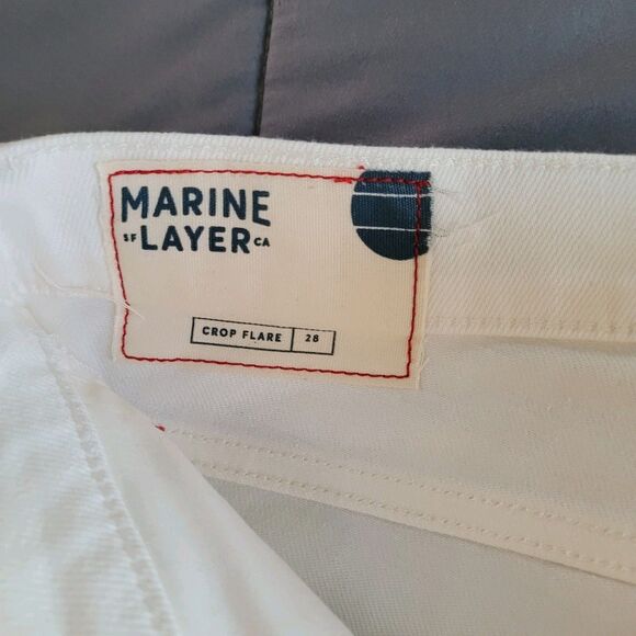 Marine Layer Crop Kick Flare Jeans Size 28 Ivory White Stretchy High Rise Pocket - Picture 4 of 11